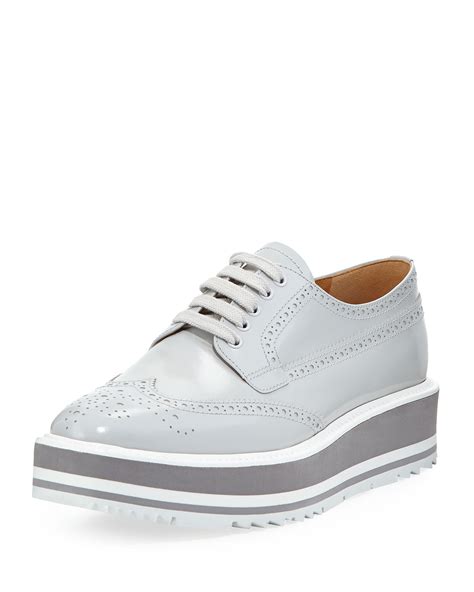 prada platform brogue trim leather oxford|Prada brogues.